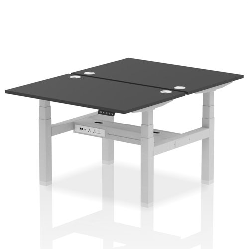 Air Back-to-Back 1200 x 800mm Height Adjustable 2 Person Bench Desk Black Top with Cable Ports Silver Frame