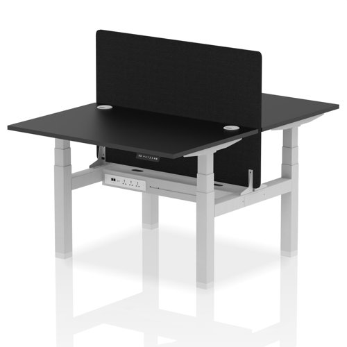 Air Back-to-Back 1200 x 800mm Height Adjustable 2 Person Bench Desk Black Top with Cable Ports Silver Frame with Black Straight Screen