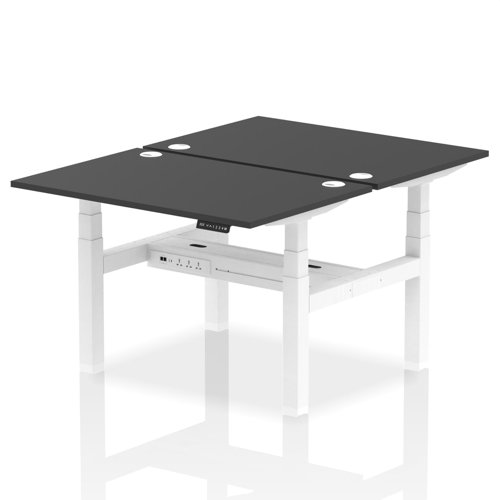 Air Back-to-Back 1200 x 800mm Height Adjustable 2 Person Bench Desk Black Top with Cable Ports White Frame