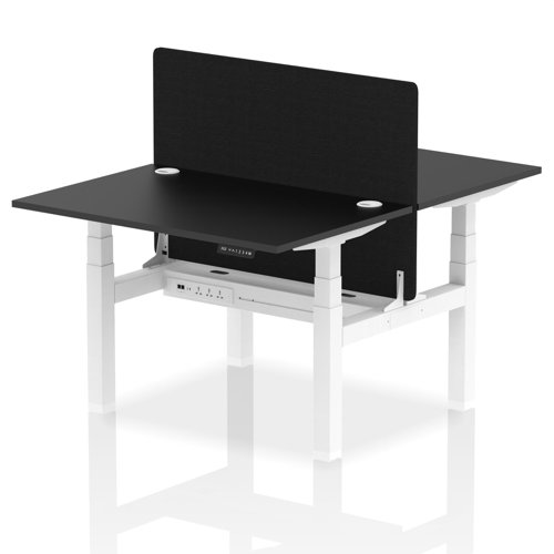 Air Back-to-Back 1200 x 800mm Height Adjustable 2 Person Bench Desk Black Top with Cable Ports White Frame with Black Straight Screen