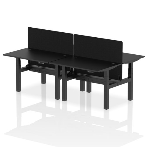 Air Back-to-Back 1200 x 800mm Height Adjustable 4 Person Bench Desk Black Top with Cable Ports Black Frame with Black Straight Screen