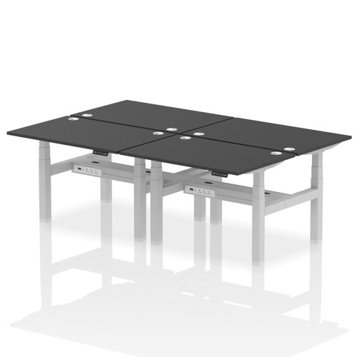 Air Back-to-Back 1200 x 800mm Height Adjustable 4 Person Bench Desk Black Top with Cable Ports Silver Frame