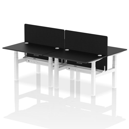 Air Back-to-Back 1200 x 800mm Height Adjustable 4 Person Bench Desk Black Top with Cable Ports White Frame with Black Straight Screen