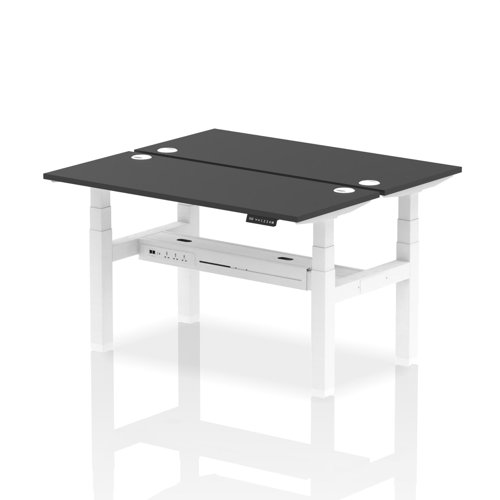 Air Back-to-Back 1400 x 600mm Height Adjustable 2 Person Bench Desk Black Top with Cable Ports White Frame