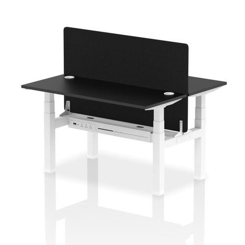 Air Back-to-Back 1400 x 600mm Height Adjustable 2 Person Office Bench Desk Black Top with Cable Ports White Frame with Black Straight Screen