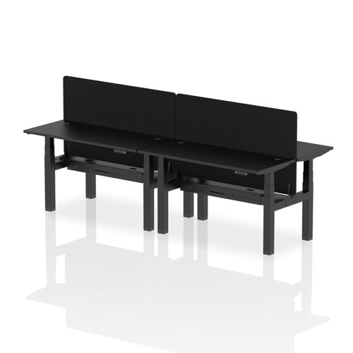 Air Back-to-Back 1400 x 600mm Height Adjustable 4 Person Office Bench Desk Black Top with Cable Ports Black Frame with Black Straight Screen