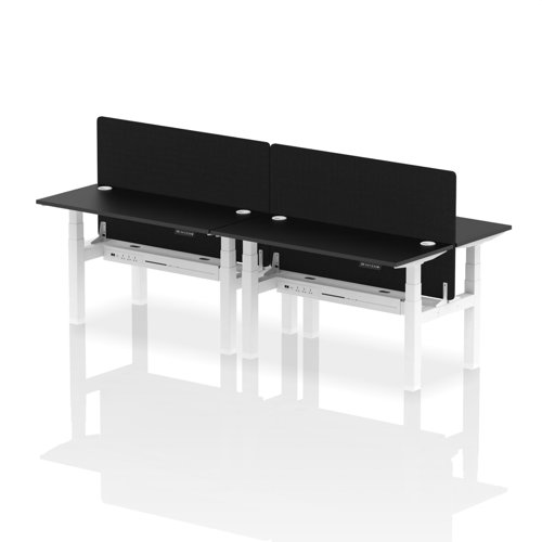 Air Back-to-Back 1400 x 600mm Height Adjustable 4 Person Office Bench Desk Black Top with Cable Ports White Frame with Black Straight Screen