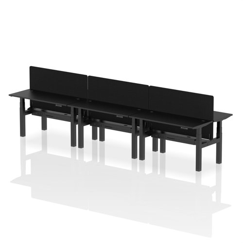 Air Back-to-Back 1400 x 600mm Height Adjustable 6 Person Office Bench Desk Black Top with Cable Ports Black Frame with Black Straight Screen