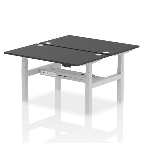 Air Back-to-Back 1400 x 800mm Height Adjustable 2 Person Bench Desk Black Top with Cable Ports Silver Frame