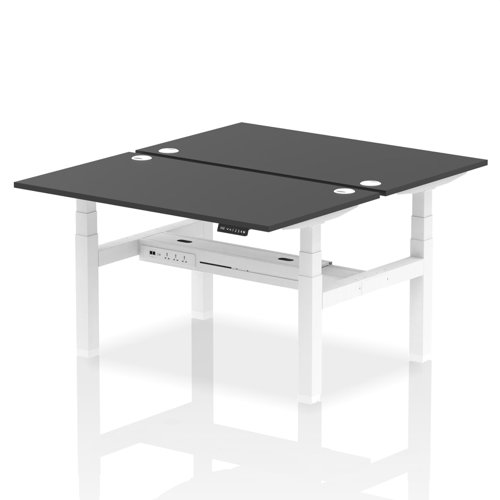 Air Back-to-Back 1400 x 800mm Height Adjustable 2 Person Bench Desk Black Top with Cable Ports White Frame