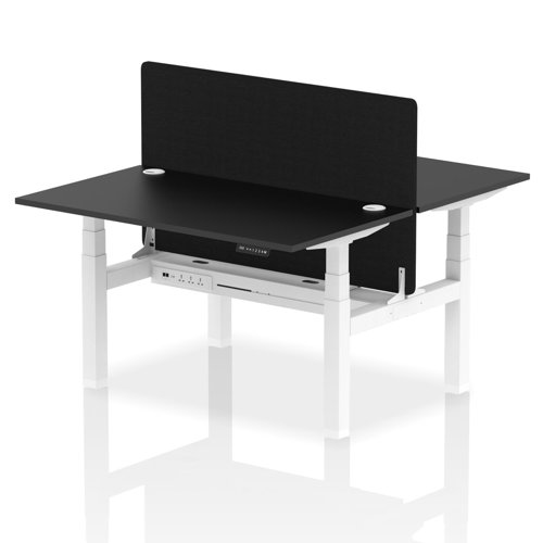 Air Back-to-Back 1400 x 800mm Height Adjustable 2 Person Office Bench Desk Black Top with Cable Ports White Frame with Black Straight Screen