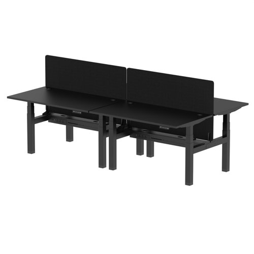 Air Back-to-Back 1400 x 800mm Height Adjustable 4 Person Office Bench Desk Black Top with Cable Ports Black Frame with Black Straight Screen
