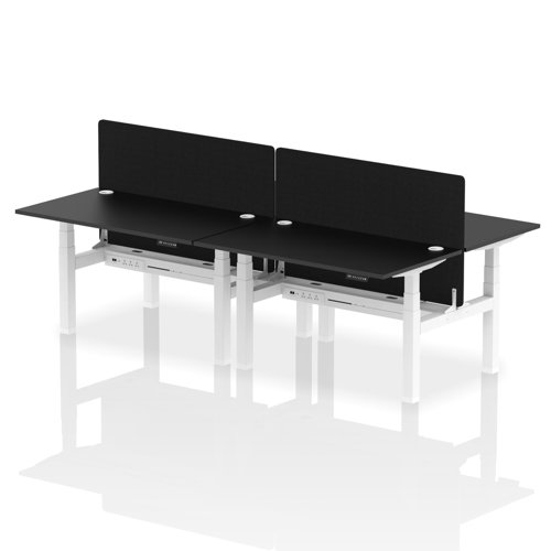 Air Back-to-Back 1400 x 800mm Height Adjustable 4 Person Office Bench Desk Black Top with Cable Ports White Frame with Black Straight Screen