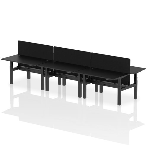 Air Back-to-Back 1400 x 800mm Height Adjustable 6 Person Office Bench Desk Black Top with Cable Ports Black Frame with Black Straight Screen