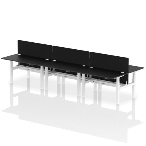 Air Back-to-Back 1400 x 800mm Height Adjustable 6 Person Office Bench Desk Black Top with Cable Ports White Frame with Black Straight Screen