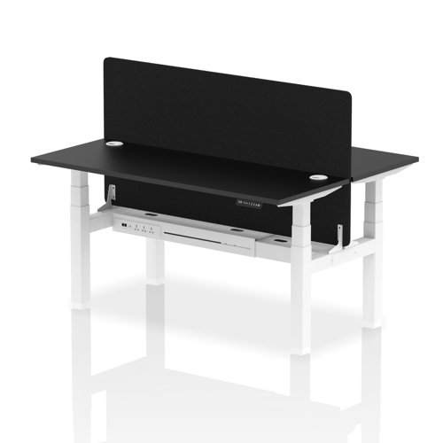 Air Back-to-Back 1600 x 600mm Height Adjustable 2 Person Office Bench Desk Black Top with Cable Ports White Frame with Black Straight Screen