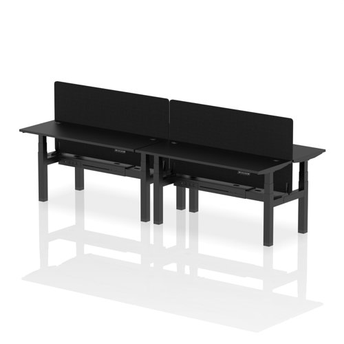 Air Back-to-Back 1600 x 600mm Height Adjustable 4 Person Office Bench Desk Black Top with Cable Ports Black Frame with Black Straight Screen