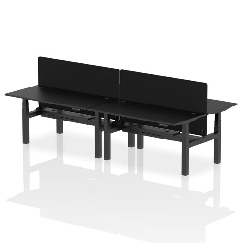 Air Back-to-Back 1600 x 800mm Height Adjustable 4 Person Office Bench Desk Black Top with Cable Ports Black Frame with Black Straight Screen