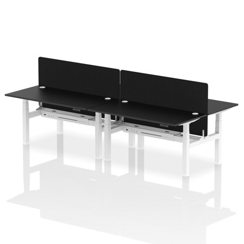 Air Back-to-Back 1600 x 800mm Height Adjustable 4 Person Office Bench Desk Black Top with Cable Ports White Frame with Black Straight Screen