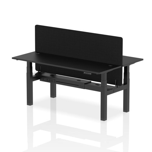 Air Back-to-Back 1800 x 600mm Height Adjustable 2 Person Bench Desk Black Top with Cable Ports Black Frame with Black Straight Screen