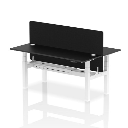 Air Back-to-Back 1800 x 600mm Height Adjustable 2 Person Office Bench Desk Black Top with Cable Ports White Frame with Black Straight Screen