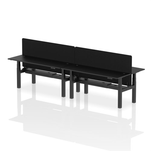 Air Back-to-Back 1800 x 600mm Height Adjustable 4 Person Bench Desk Black Top with Cable Ports Black Frame with Black Straight Screen