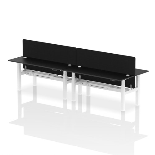 Air Back-to-Back 1800 x 600mm Height Adjustable 4 Person Office Bench Desk Black Top with Cable Ports White Frame with Black Straight Screen
