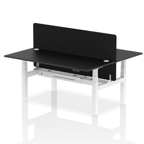 Air Back-to-Back 1800 x 800mm Height Adjustable 2 Person Office Bench Desk Black Top with Cable Ports White Frame with Black Straight Screen