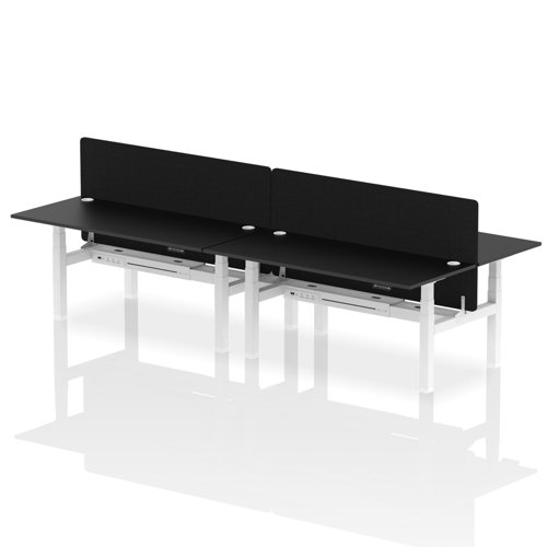 Air Back-to-Back 1800 x 800mm Height Adjustable 4 Person Office Bench Desk Black Top with Cable Ports White Frame with Black Straight Screen