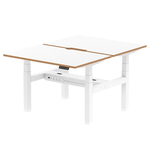 Air Back-to-Back Oslo 1200 x 800mm Height Adjustable B2B 2 Person Bench Desk White Top Natural Wood Edge White Frame