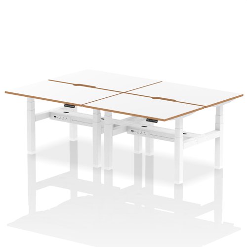 Air Back-to-Back Oslo 1200 x 800mm Height Adjustable B2B 4 Person Bench Desk White Top Natural Wood Edge White Frame