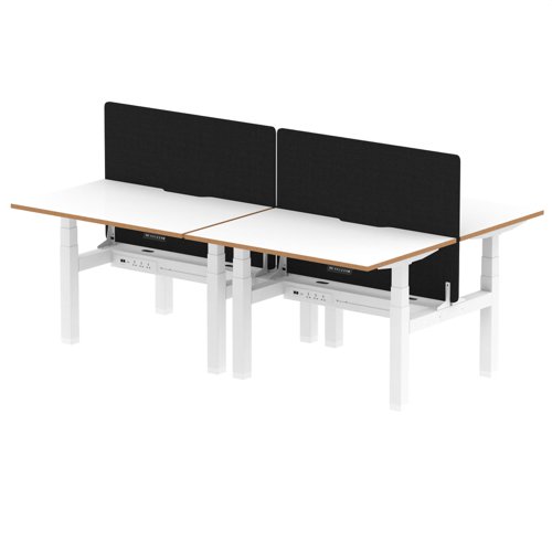 Air Back-to-Back Oslo 1200 x 800mm Height Adjustable B2B 4 Person Bench Desk White Top Natural Wood Edge White Frame with Black Straight Screen
