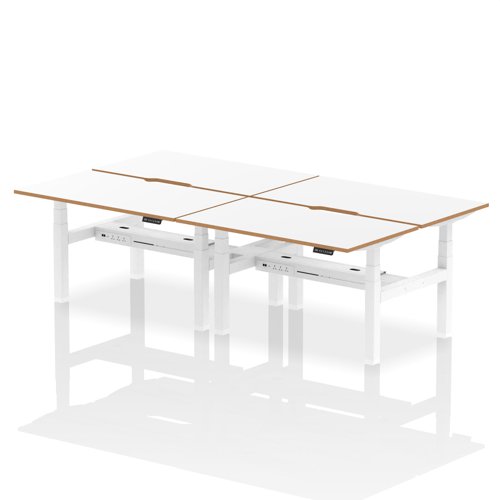 Air Back-to-Back Oslo 1400 x 800mm Height Adjustable B2B 4 Person Bench Desk White Top Natural Wood Edge White Frame