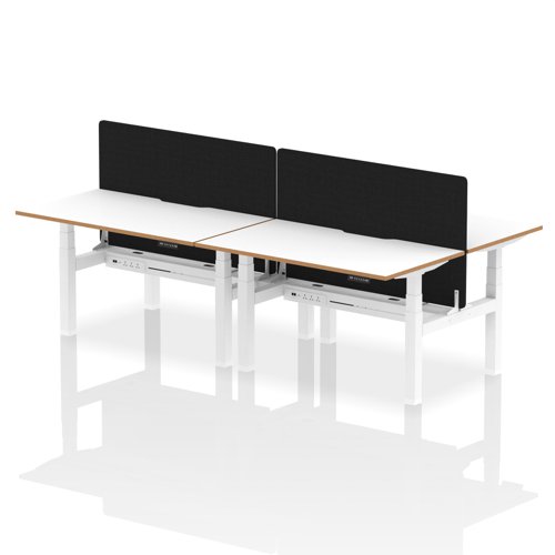 Air Back-to-Back Oslo 1400 x 800mm Height Adjustable B2B 4 Person Bench Desk White Top Natural Wood Edge White Frame with Black Straight Screen