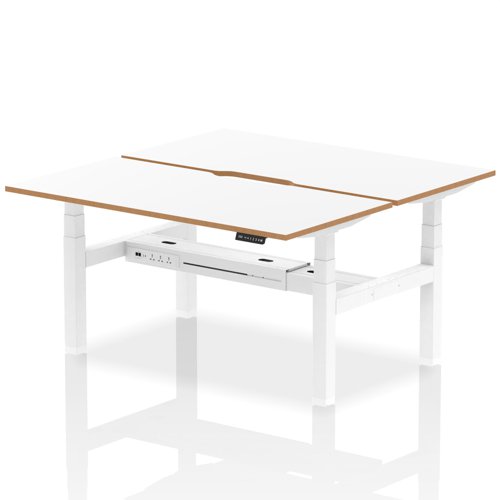 Air Back-to-Back Oslo 1600 x 800mm Height Adjustable B2B 2 Person Bench Desk White Top Natural Wood Edge White Frame