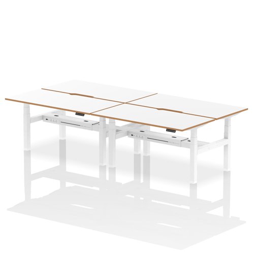Air Back-to-Back Oslo 1600 x 800mm Height Adjustable B2B 4 Person Bench Desk White Top Natural Wood Edge White Frame