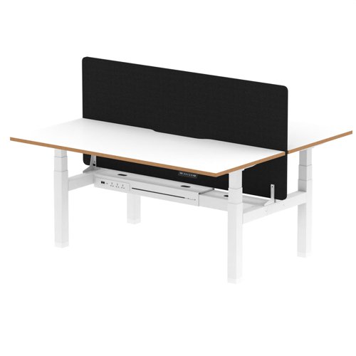 Air Back-to-Back Oslo 1600 x 800mm Height Adjustable B2B 2 Person Bench Desk White Top Natural Wood Edge White Frame with Black Straight Screen