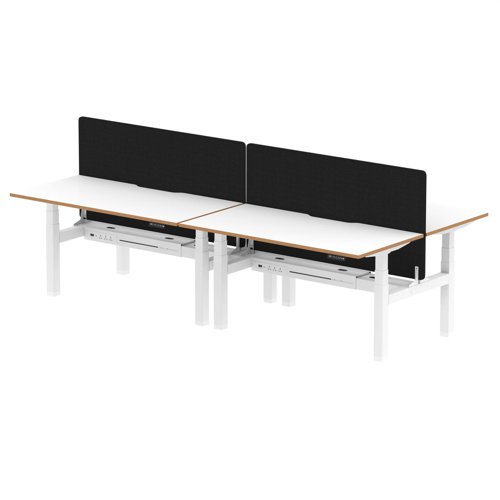 Air Back-to-Back Oslo 1600 x 800mm Height Adjustable B2B 4 Person Bench Desk White Top Natural Wood Edge White Frame with Black Straight Screen