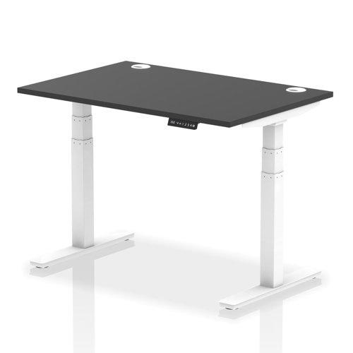 Air 1200 x 800mm Height Adjustable Office Desk Black Top Cable Ports White Leg