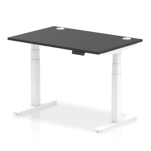 Air 1200 x 800mm Height Adjustable Office Desk Black Top Cable Ports White Leg