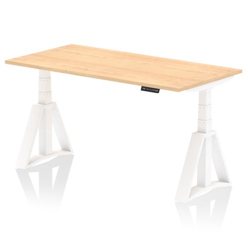 Air 1600 x 800mm Height Adjustable Office Desk Maple Top White Leg with Piste Foot