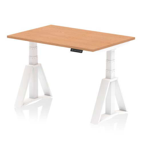Air 1200 x 800mm Height Adjustable Office Desk Oak Top White Leg with Piste Foot