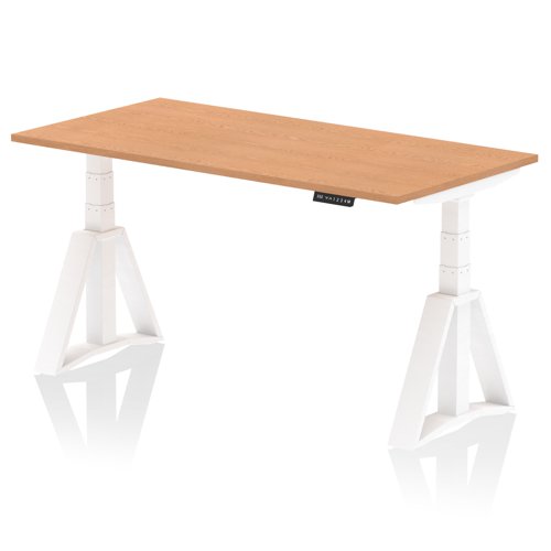 Air 1600 x 800mm Height Adjustable Office Desk Oak Top White Leg with Piste Foot