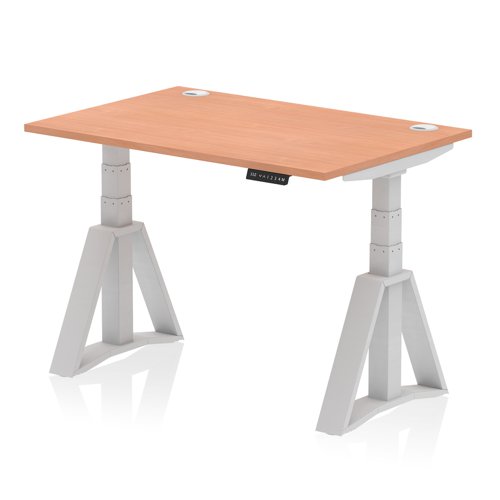 Air 1200 x 800mm Height Adjustable Office Desk Beech Top Cable Ports Silver Leg with Piste Foot
