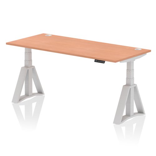 Air 1800 x 800mm Height Adjustable Office Desk Beech Top Cable Ports Silver Leg with Piste Foot