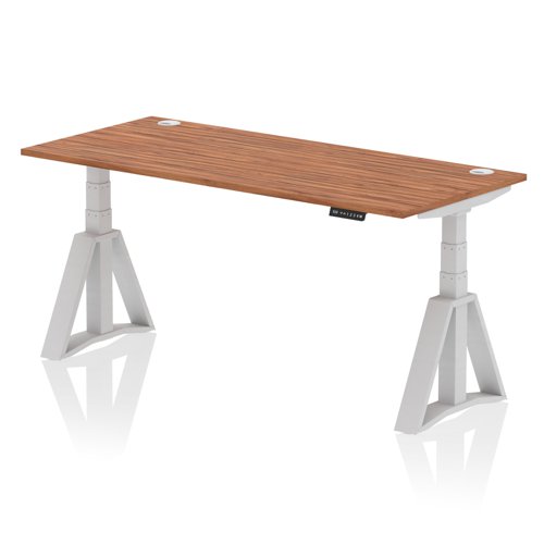 Air 1800 x 800mm Height Adjustable Office Desk Walnut Top Cable Ports Silver Leg with Piste Foot