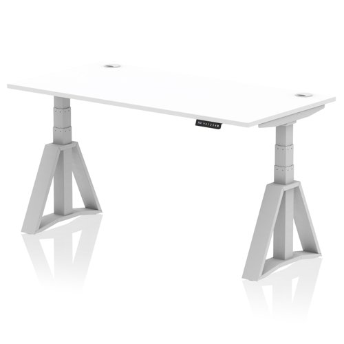 Air 1600 x 800mm Height Adjustable Office Desk White Top Cable Ports Silver Leg with Piste Foot