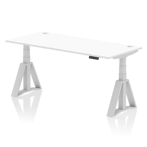 Air 1800 x 800mm Height Adjustable Office Desk White Top Cable Ports Silver Leg with Piste Foot