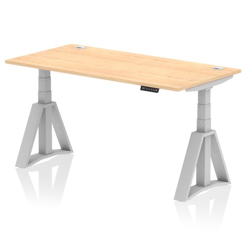 Air 1600 x 800mm Height Adjustable Office Desk Maple Top Cable Ports Silver Leg with Piste Foot