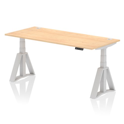 Air 1800 x 800mm Height Adjustable Office Desk Maple Top Cable Ports Silver Leg with Piste Foot